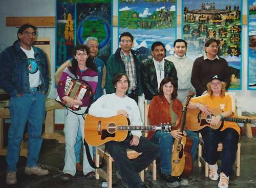 IG's and Jackson Browne with Jim Enote at Zuni Pueblo Honor the Earth 2000