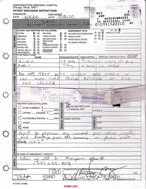 Amy's discharge from Northwestern Hospital
2000